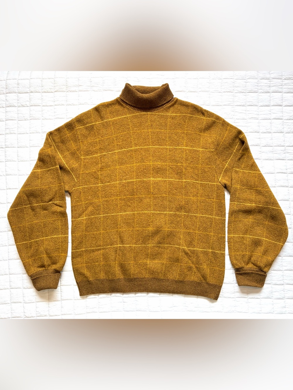 VTG Pendleton Men's Wool Rare Tan Plaid Turtleneck Sweater Size L Fisherman